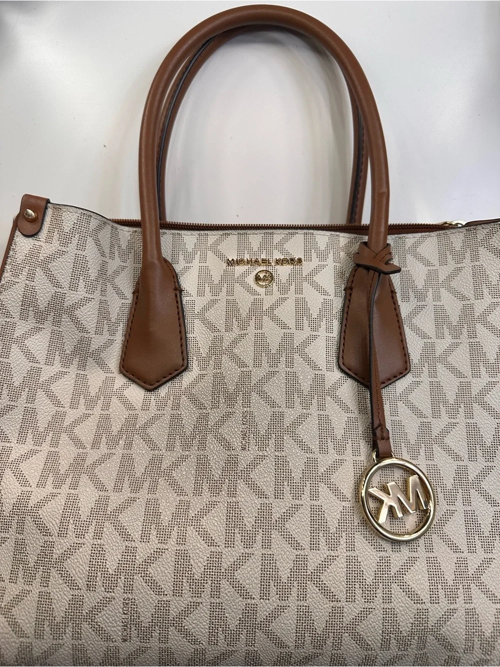 Michael Kors Cream & Brown MK Signature Tote